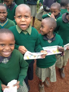 Students from a rural primary school in Karatina receive pencil cases and pencils from  The Kindness Connection via Matanya's Hope