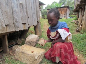 Anita shows me how she cracks macadamia nuts from her grandparent's farm - using a large stone as the base and a smaller one as the cracking tool.  As I watched her chew the nut, I was filled with joy.  She was getting some great nutrition! 